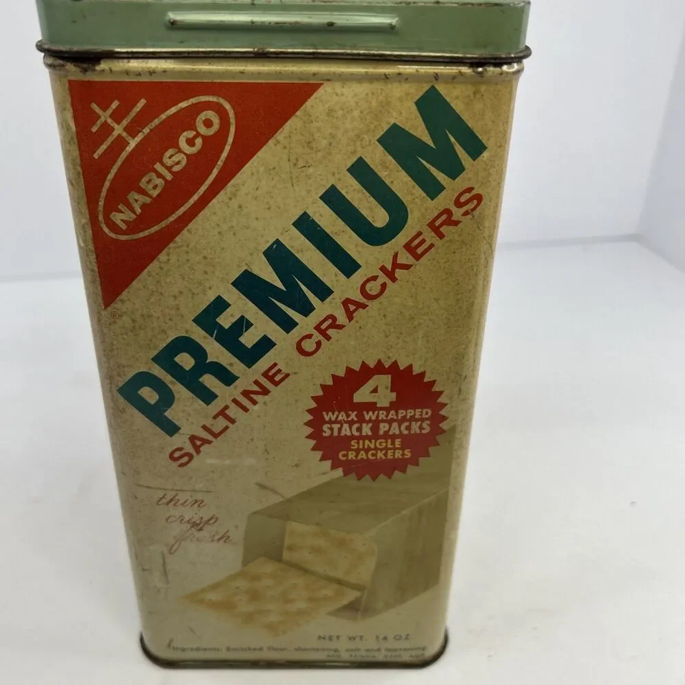 Vintage 1960s Nabisco Premium Saltine Cracker Tin Bilingual English Spanish